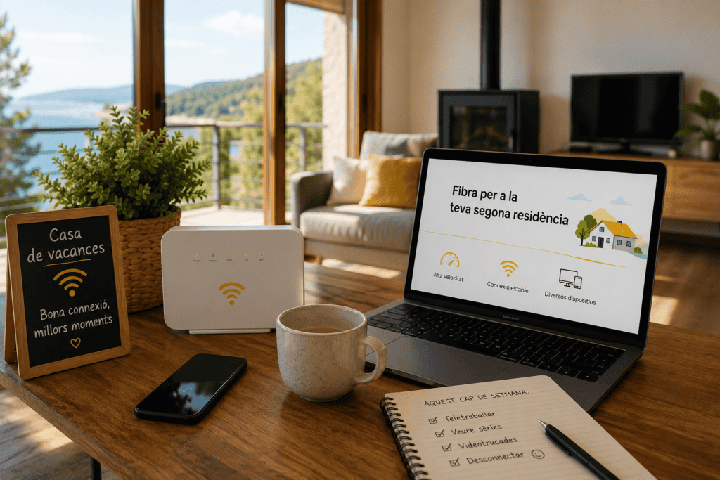 Fibra segona residència en una casa de vacances amb WiFi i espai de teletreball.